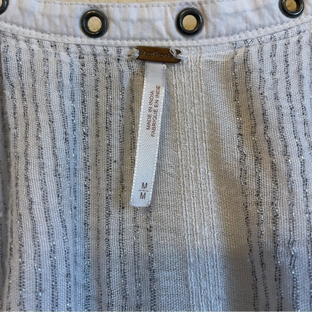 Free People Against all Odds Deep V Neck Blouse Ivory Combo Boho‎ Style Medium